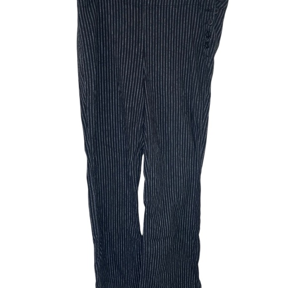 Sundance Black Striped Linen Pants Relaxed Size 6 Petite Side Buttons EUC - Picture 2 of 7